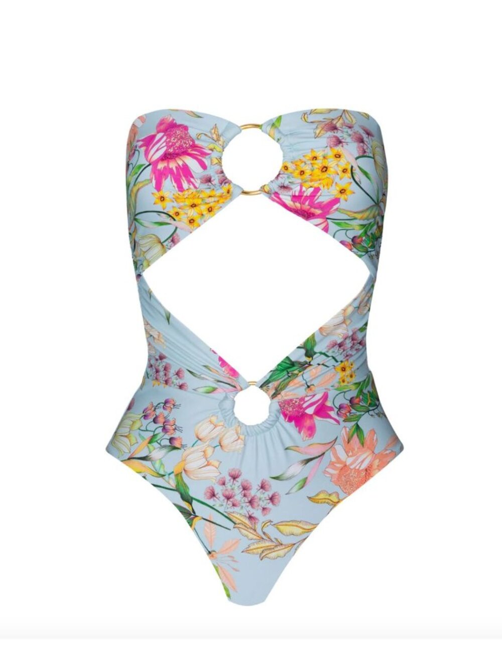 PQ Swim Floret Strapless Ring One Piece Blue Pink Womens Size Large - Picture 9 of 9